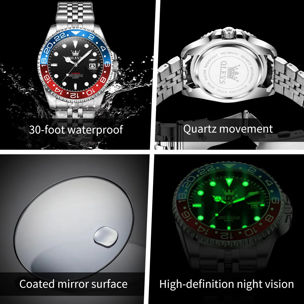 OLEVS 5657 Original Brand Men's Watch Business Dress Wristwatch  Waterproof Calendar Moon phase Quartz Watch Men