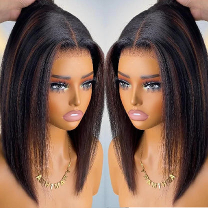 Highlight Brown Glueless 400 Density Straight Wig No Glue Brazilian Human Hair 4x4/13x6 HD Lace Front Ready To Wear Wig 18 Inch
