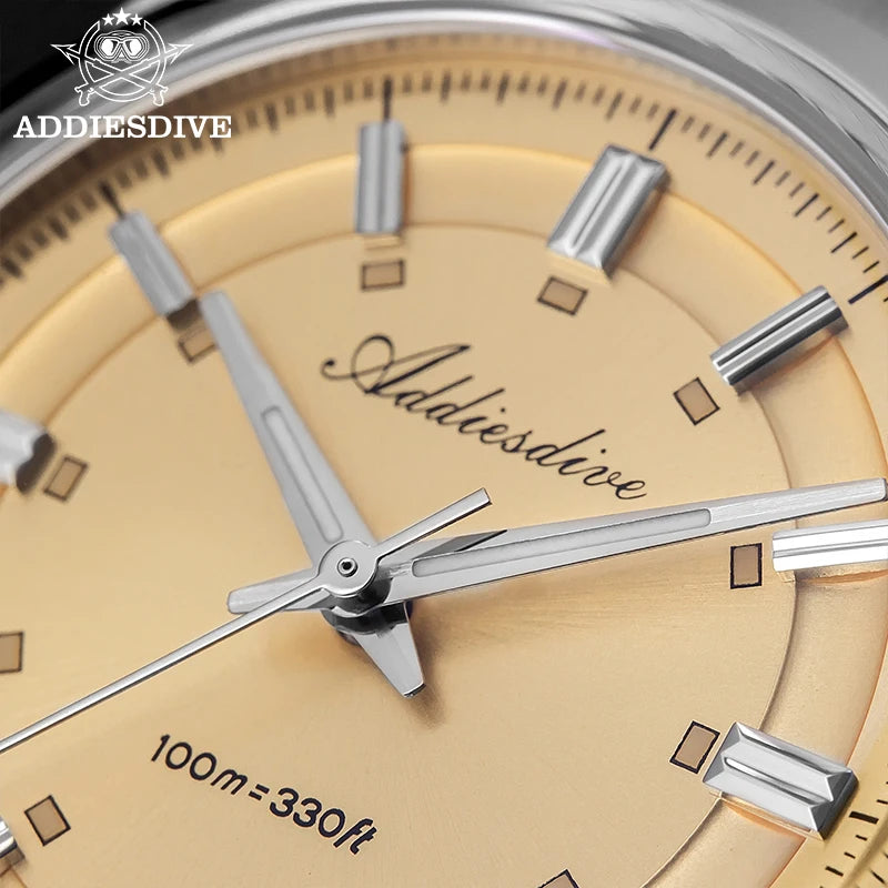 ADDIESDIVE Luxury Men Quartz Watch 36mm Super Luminous Bubble Mirror Glass Waterproof Watches For Man Stainless Steel Watch Male