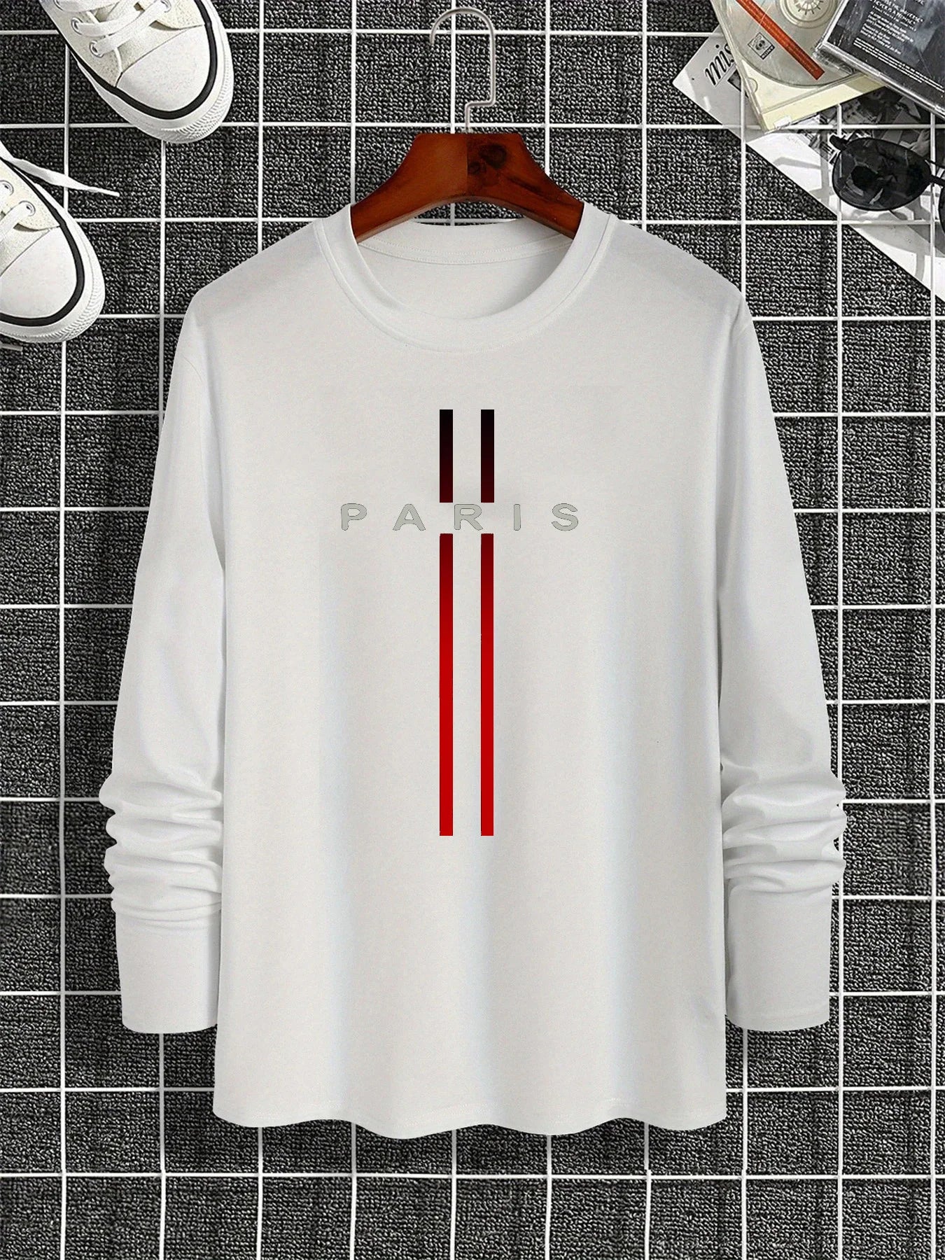 100% pure cotton men's long sleeved rounded neck T-shirt