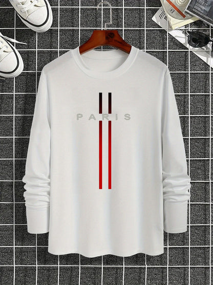 100% pure cotton men's long sleeved rounded neck T-shirt