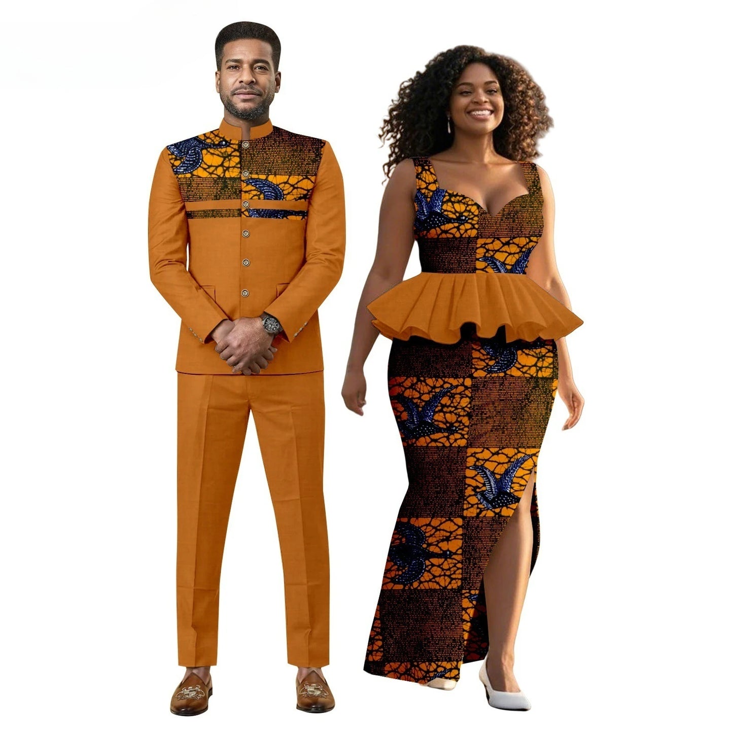 New African Print Men's Suit, Wax-dyed Couple Set, Women's Dress + Men's Suit  Women Clothing