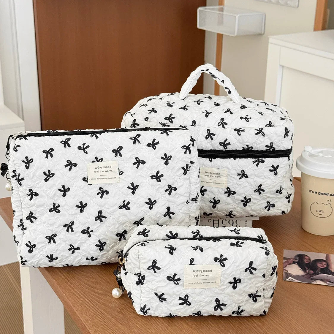 Fashion Pink Flower Women's Clutch Bag Sets Toiletry Makeup Tool Storage Pouch Quilting Cosmetics Organizers Handbag for Travel