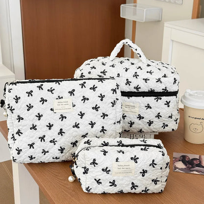 Fashion Pink Flower Women's Clutch Bag Sets Toiletry Makeup Tool Storage Pouch Quilting Cosmetics Organizers Handbag for Travel