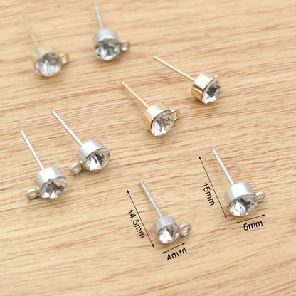 50pcs Stud Earrings Pins with Zircon 4/5/6mm Rhinestone Basic Earring Studs DIY Jewelry Making Accessories Findings