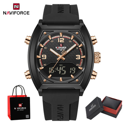 NAVIFORCE Men Dual Display Watch 3ATM Waterproof Luminous Silicone Strap Sport Casual Wristwatch Gifts box