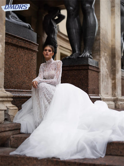 Luxurious Beaded Bridal Dresses 2026 Elegant Long Sleeve Wedding Dress Charming Floor-length Dress Customized Vestidos De Novia
