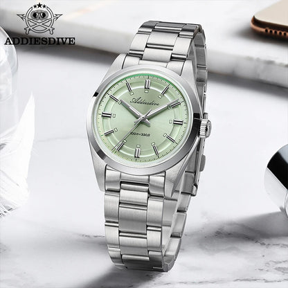 ADDIESDIVE Luxury Men Quartz Watch 36mm Super Luminous Bubble Mirror Glass Waterproof Watches For Man Stainless Steel Watch Male