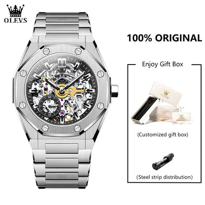 OLEVS 6669 Fully Hollow Men's Watch Octagonal Bezel Luxury Automatic Mechanical Watch Men's 30M Waterproof Man Wristwatches