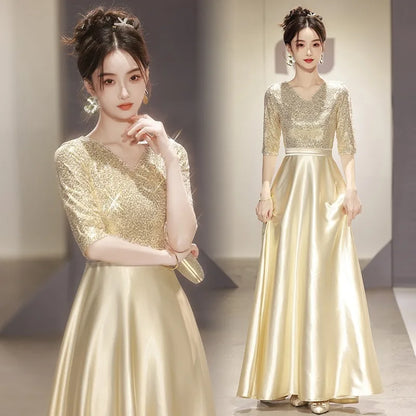 Black Wedding Dresses for Bride Elegant Sexy V Neck Sparkling Glitter Long Formal Prom Evening Guest Party Women Dress Summer
