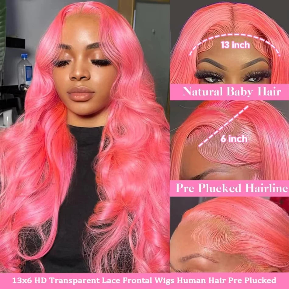 13x4 Body Wave Light Pink Lace Front Wig Brazilian Human Hair Wigs Colored Wig 13x6 Transparent HD Lace Frontal Wigs For Women