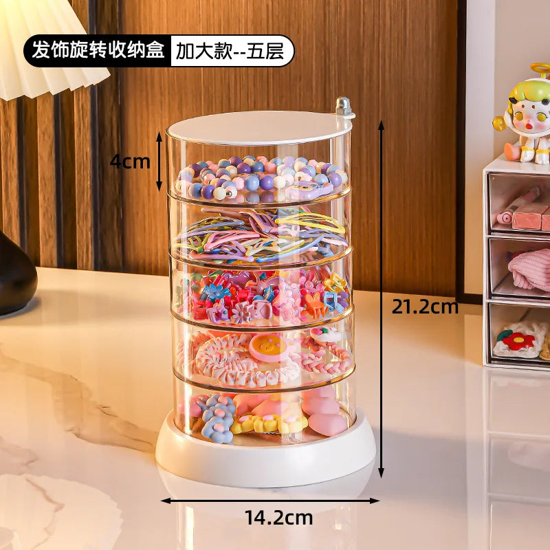 360 Rotating Clear Hair Accessory Organizer Compact Plastic Storage Box Multi Layer Desktop Display Case for Girls Jewelry