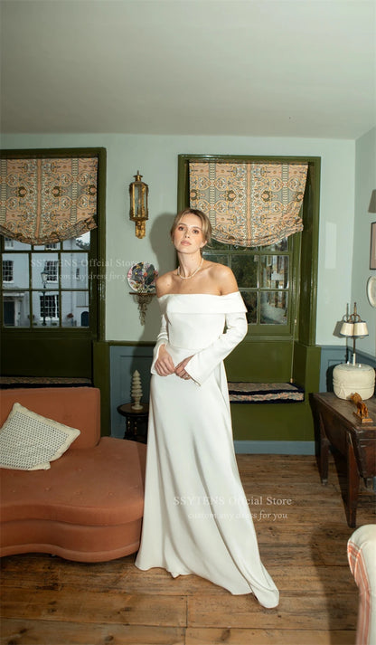 SSYTENS Elegant Off Shoulder Mermaid Wedding Dresses for Wedding Party Shoot Bride Dresses Customized Long Sleeve Bridal Gowns