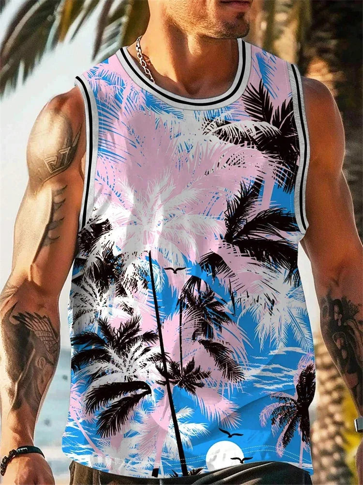 2026 Summer Hawaii Beach Tank Top for Men, Quick Dry Silky Sleeveless Shirt, Fashion Body Shaping Casual Men's Vest