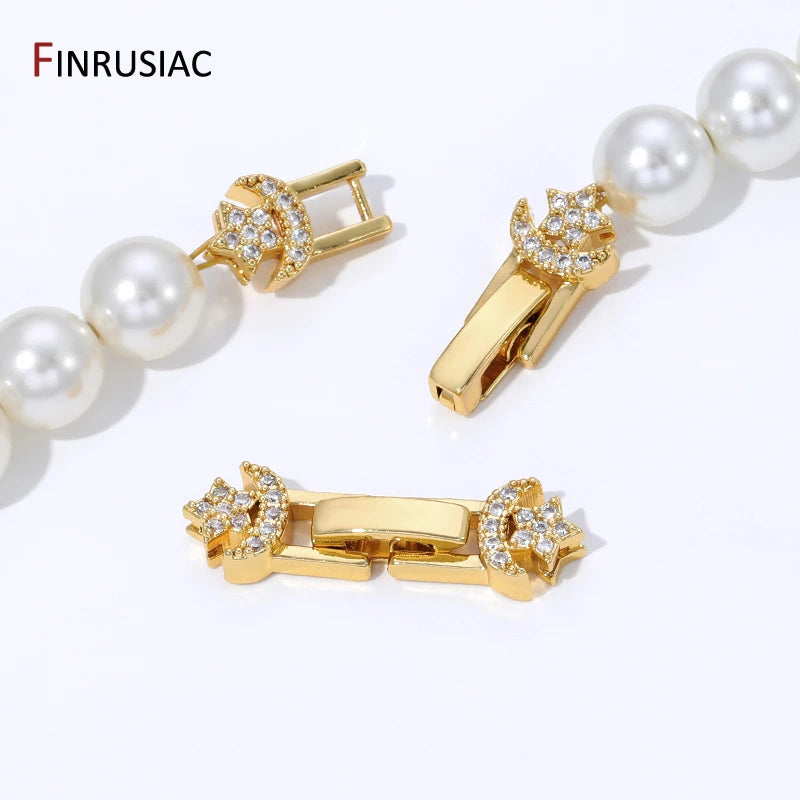 18K Gold Plated Brass Pearl Clasp Connector,Clasps For Bracelet,Zircon Fasteners Lock Clasps For DIY Jewelry Making Supplies