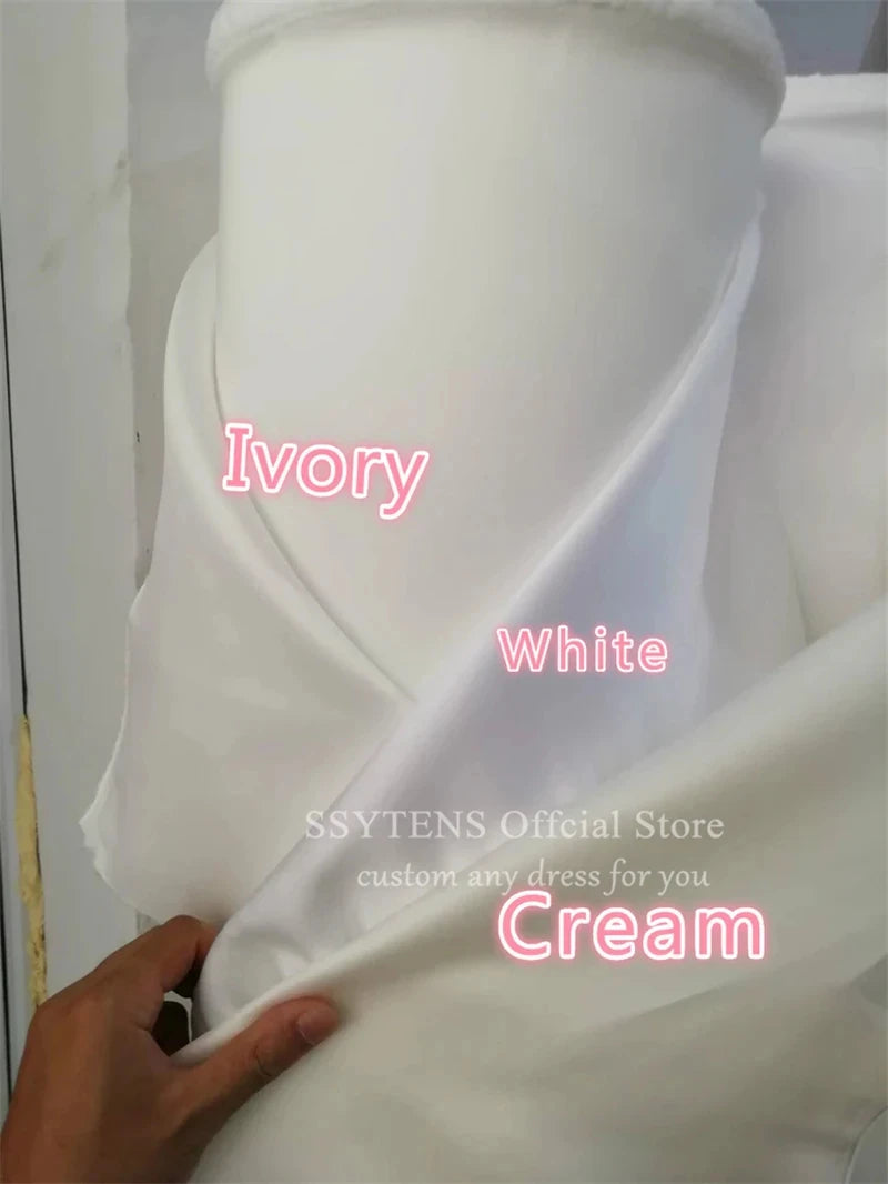 SSYTENS Elegant lvory Wedding Dresses Satin High Neck Full Sleeves Mermaid Bridal Gown Sweap Train Modest Bride Dress Customized