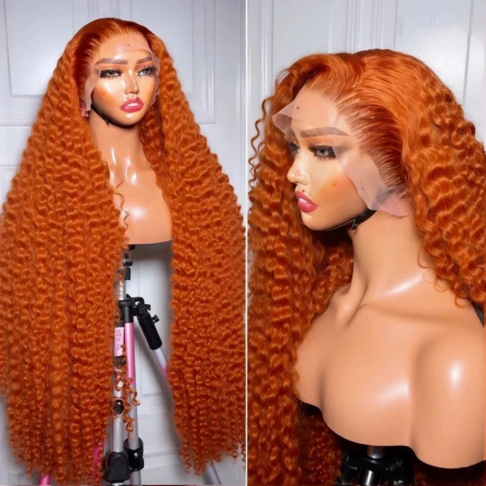 200% Density Ginger Orange Deep Wave Human Hair Wig 13x6 Hd Lace Front Human Hair Wig #350 Colored Wig Human Hair Pre Plucked