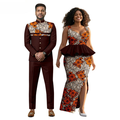 New African Print Men's Suit, Wax-dyed Couple Set, Women's Dress + Men's Suit  Women Clothing