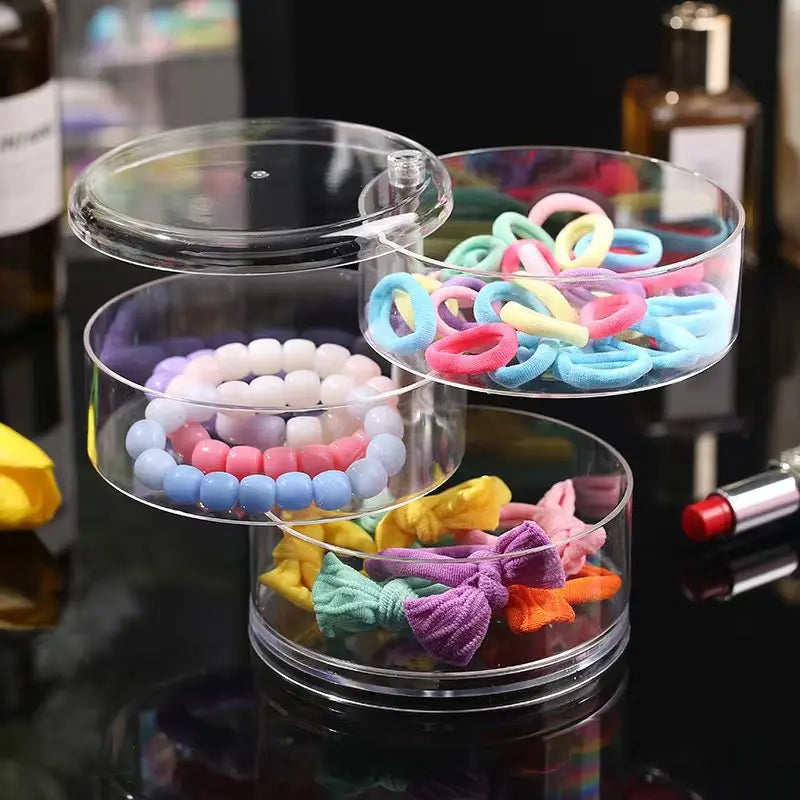 360 Rotating Jewelry Organizer Clear Plastic Storage Box Compact Multi-Layer Earring Ring Holder Dustproof Desktop Display Case