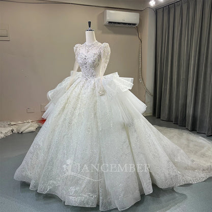 High Neck Chic Wedding Dress Corset Women High Quality Ball Gown Customized Romantic Long Sleeves Long Bride Wear robe de mariée