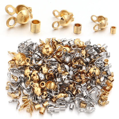 40-200pcs Stainless Steel Connector Clasp Crimp End Beads Jewelry Kit DIY Bracelet Necklace Jewelry Making Findings Accessories