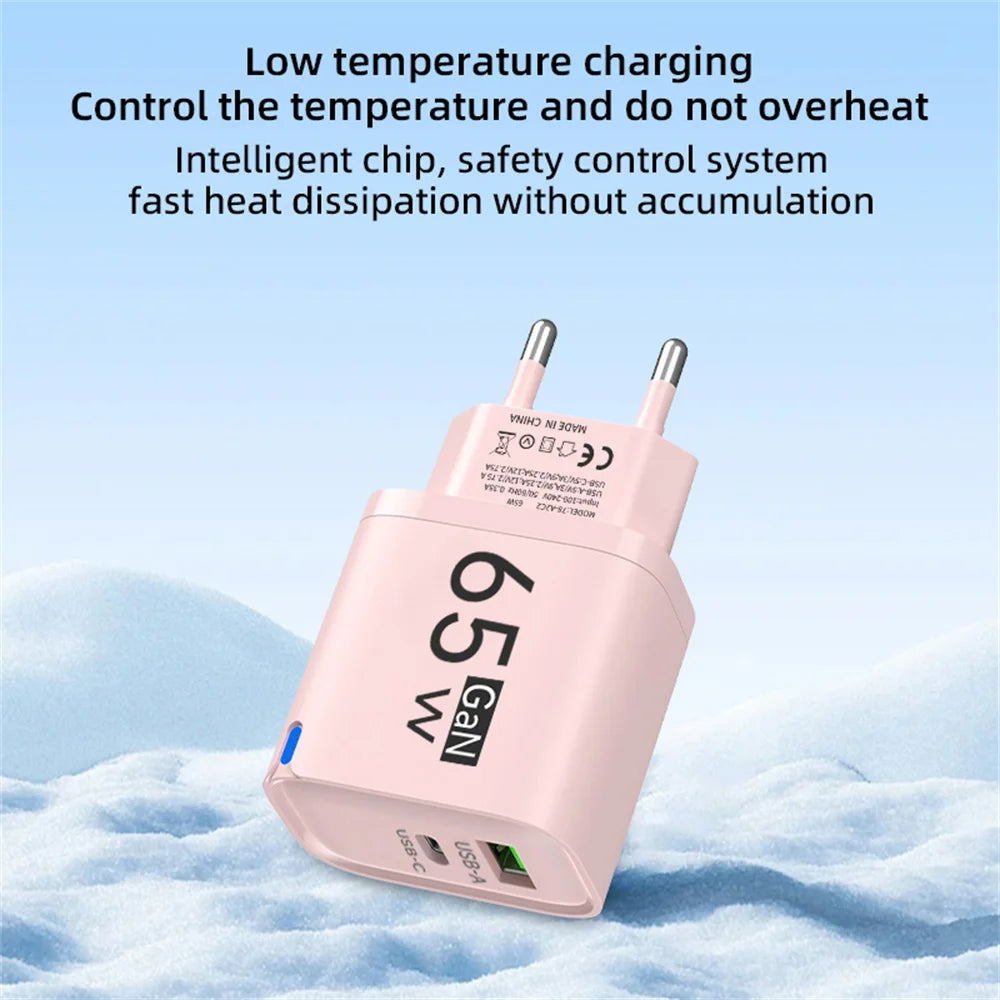 USB 65W Fast Charging Charger Type C High Speed Charge Mobile Phone Wall Adapter For iPhone Honor Xiaomi Huawei Samsung Oneplus