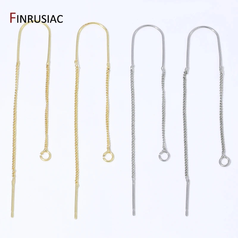 18K Gold Plated Brass Long Tassel Chain Drop Sticker Dangle Earrings Ear Line,Ear Wire Earrings Findings,DIY Jewelry Accessories