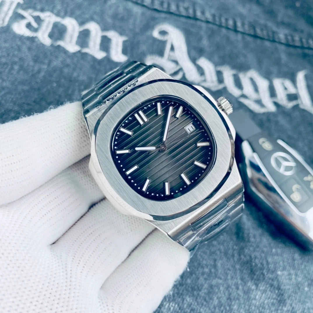 Customized Logo/Name Premium Luxury Men Automatic Mechanical Watches Special Bezel Shape Luminous Dial Stainless Steel Strap