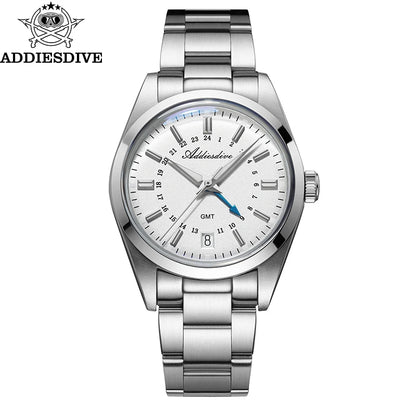 ADDIESDIVE Luxury Men's Analog Watch GMT Bubble Mirror Glass 36mm Quartz Watch Super Luminous 100m Business Steel Watch Men Gift