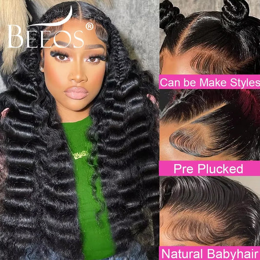 #1 Jet Black 13x6 HD Lace Frontal Human Hair Wigs Deep Wave Wigs Ultra Fitted Brazilian Virgin Hair Middle Part Bleached Knots