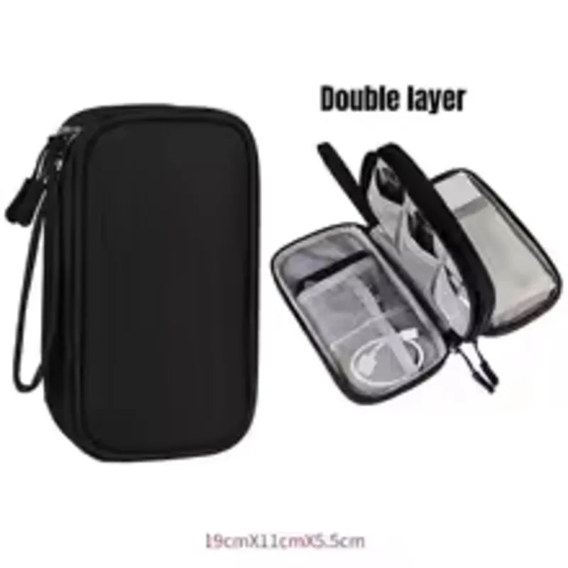 1PCS Grey/Black/Pink/Navy NEW Travel Organizer Bag Cable Storage Organizers Pouch Carry Case Portable Double Layers Storage Bags