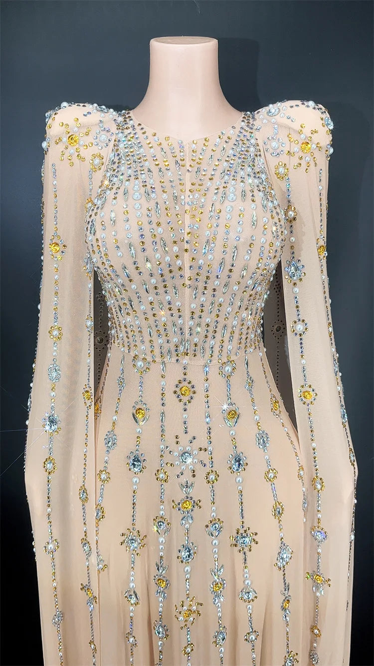 Glamour Party Dresses Said Dubai Luxury Crystal Long Cape Sleeves Evening Dress Arabic Women High-end Wedding Dress party Gown