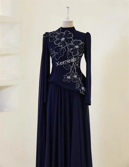Customized  Applique Pattern Pleat High Collar A-line Long Dresses Bespoke Occasion Prom Luxury Evening Gown Gorgeous Formal
