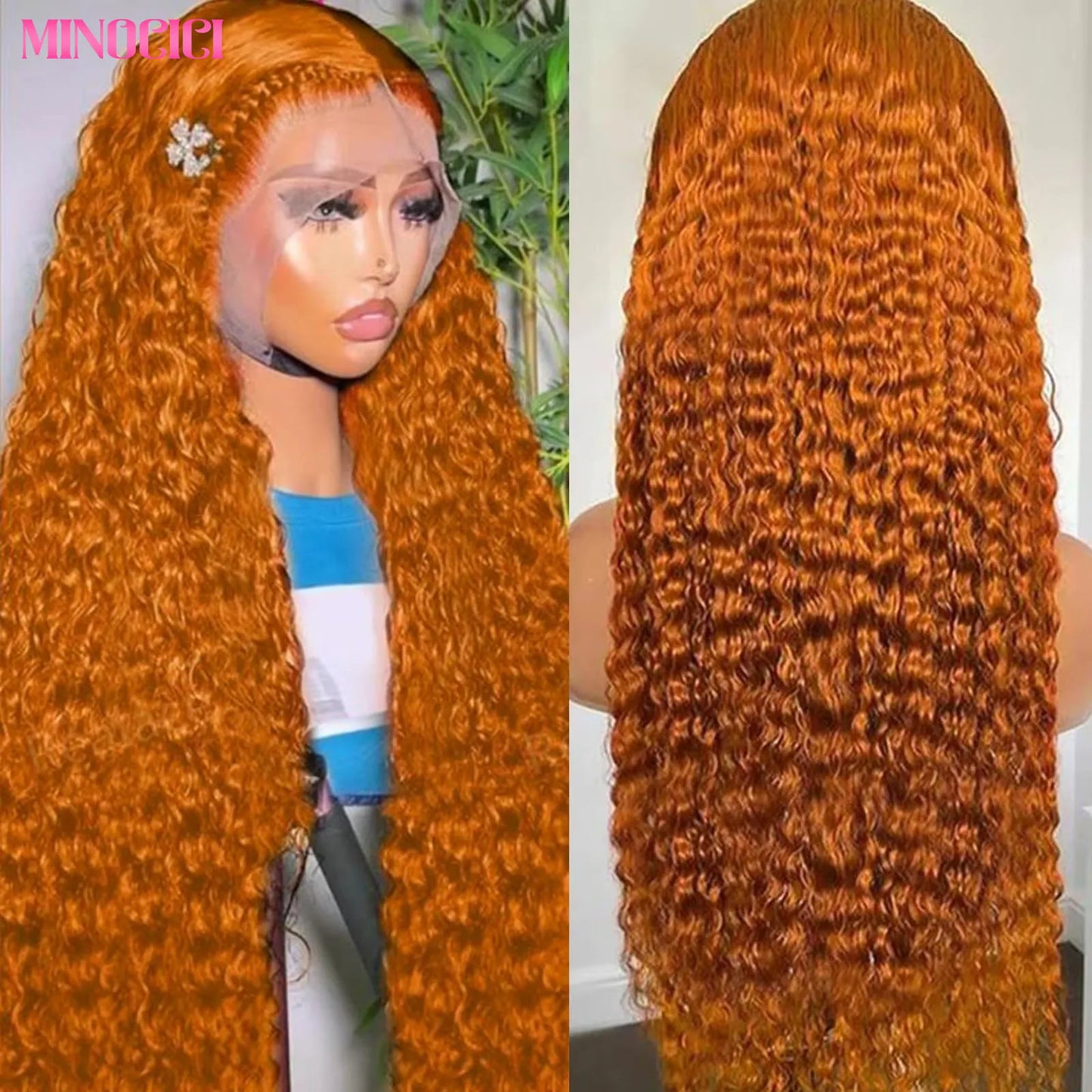 Ginger Deep Wave Lace Front Wigs Human Hair 30 Inch Wigs Human Hair 13x4 250% Density HD Lace Front Wigs Human Hair Black Women