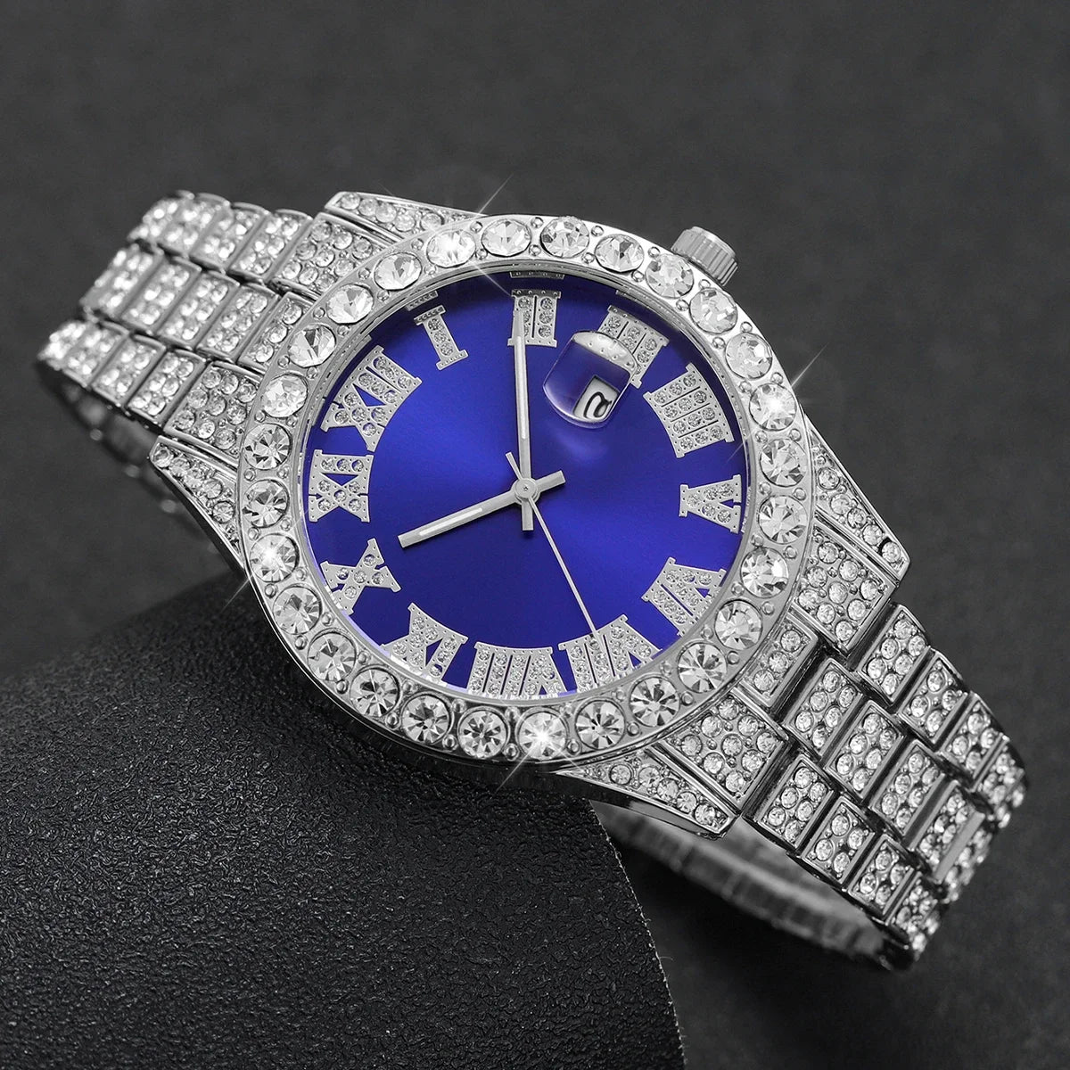1PC Surprise Mystery Watch Blind Box-Fashion Full Diamond Men's Watch Stainless Steel Band Quartz Wristwatches Calendar Watches