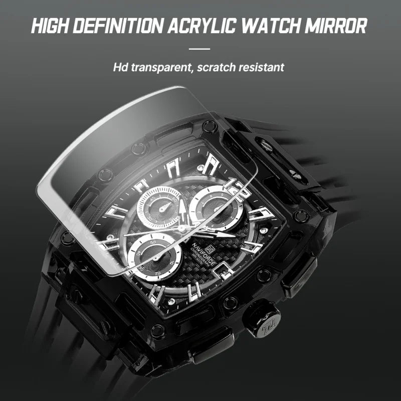 NAVIFORCE Man's Watch 5ATM Waterproof Quartz Chronograph Silicone Strap Stylish Students Sports Male Luxury Wristwatch Gifts Box