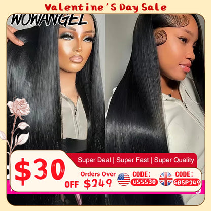 WowAngel Glueless Wigs Straight 13x6 HD Lace Front Wigs Pre Plucked 100% Human Hair Wigs Brazilian Hair For Women Pre Bleached