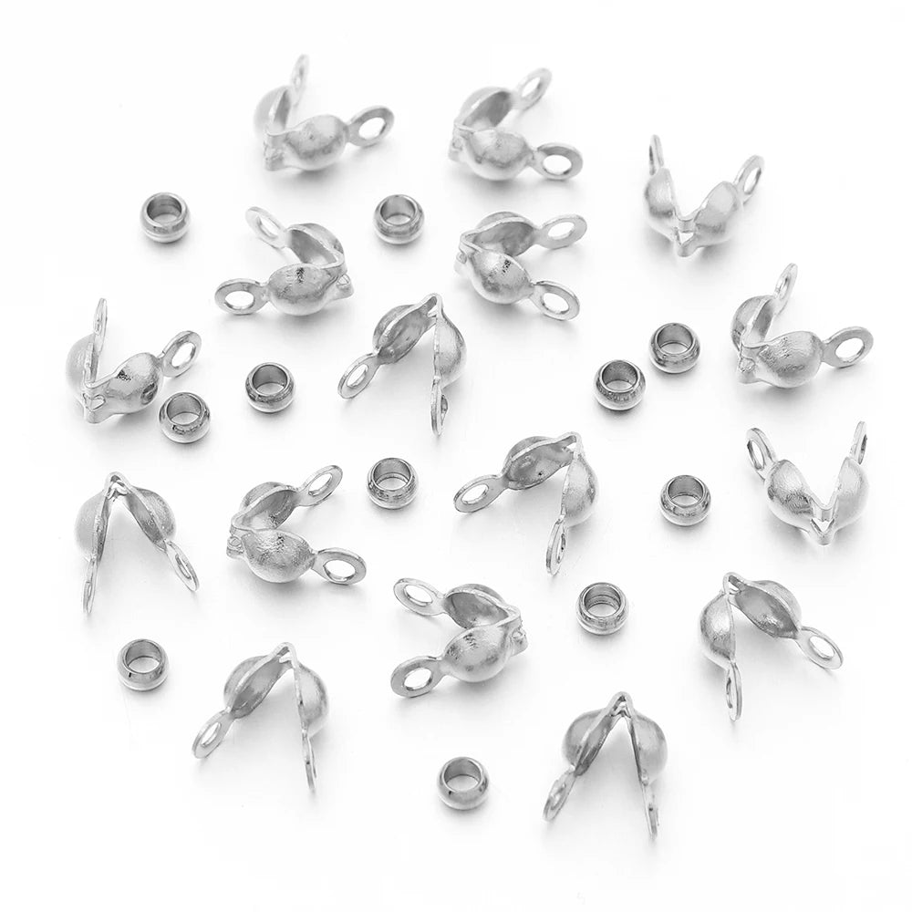 40-200pcs Stainless Steel Connector Clasp Crimp End Beads Jewelry Kit DIY Bracelet Necklace Jewelry Making Findings Accessories