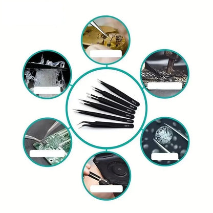 6pcs Precision Long Tweezers Set ESD Anti-Static Stainless SteelTweezers Repair Tools For Electronics Repair Soldering Craft