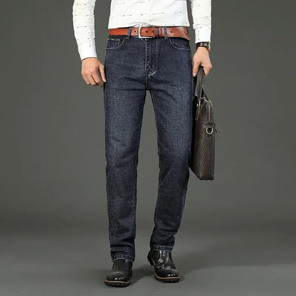 2026 New Business Men's Jeans Casual Straight Stretch Fashion Classic Blue Black Work Denim Pant Trousers Male  Clothing