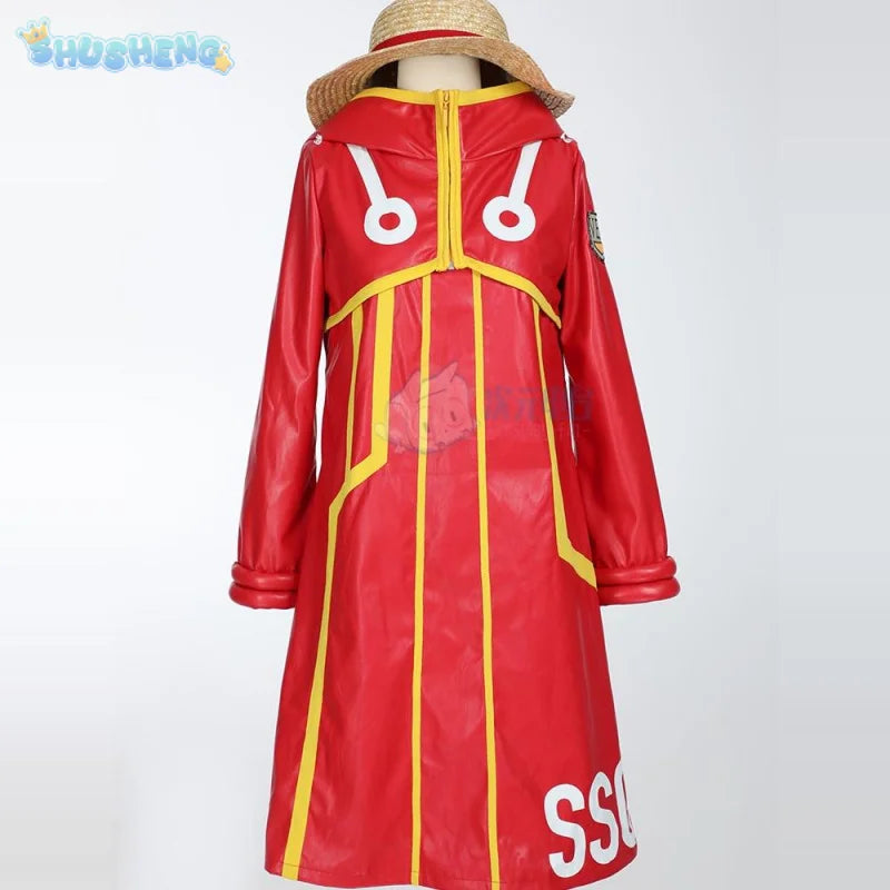 Monkey D Luffy Egghead Cospaly Costume Anime OP Red leather coat skirt hat shoe cover Halloween party cute woman man uniform