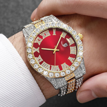 1PC Surprise Mystery Watch Blind Box-Fashion Full Diamond Men's Watch Stainless Steel Band Quartz Wristwatches Calendar Watches