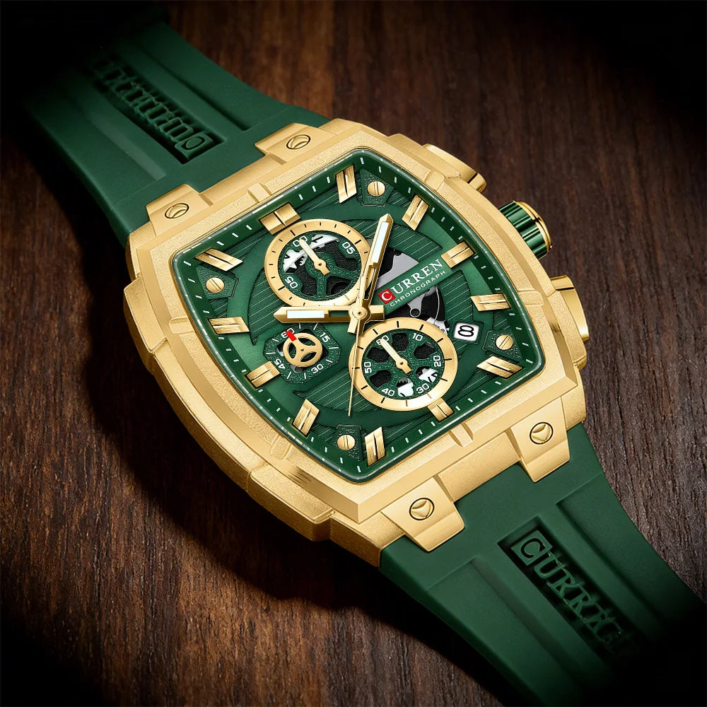 CURREN Luxury Vintage Watch for Men Sports Chronograph Quartz Wristwatches with Silicone Strap,Date,Luminous
