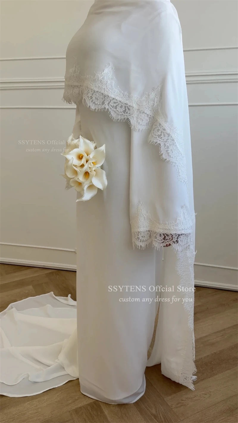 SSYTENS Elegant Modest Wedding Dresses Formal Event Lace Long Sleeve Bride Gowns Button Bride Dress Customized Vestido De Novia