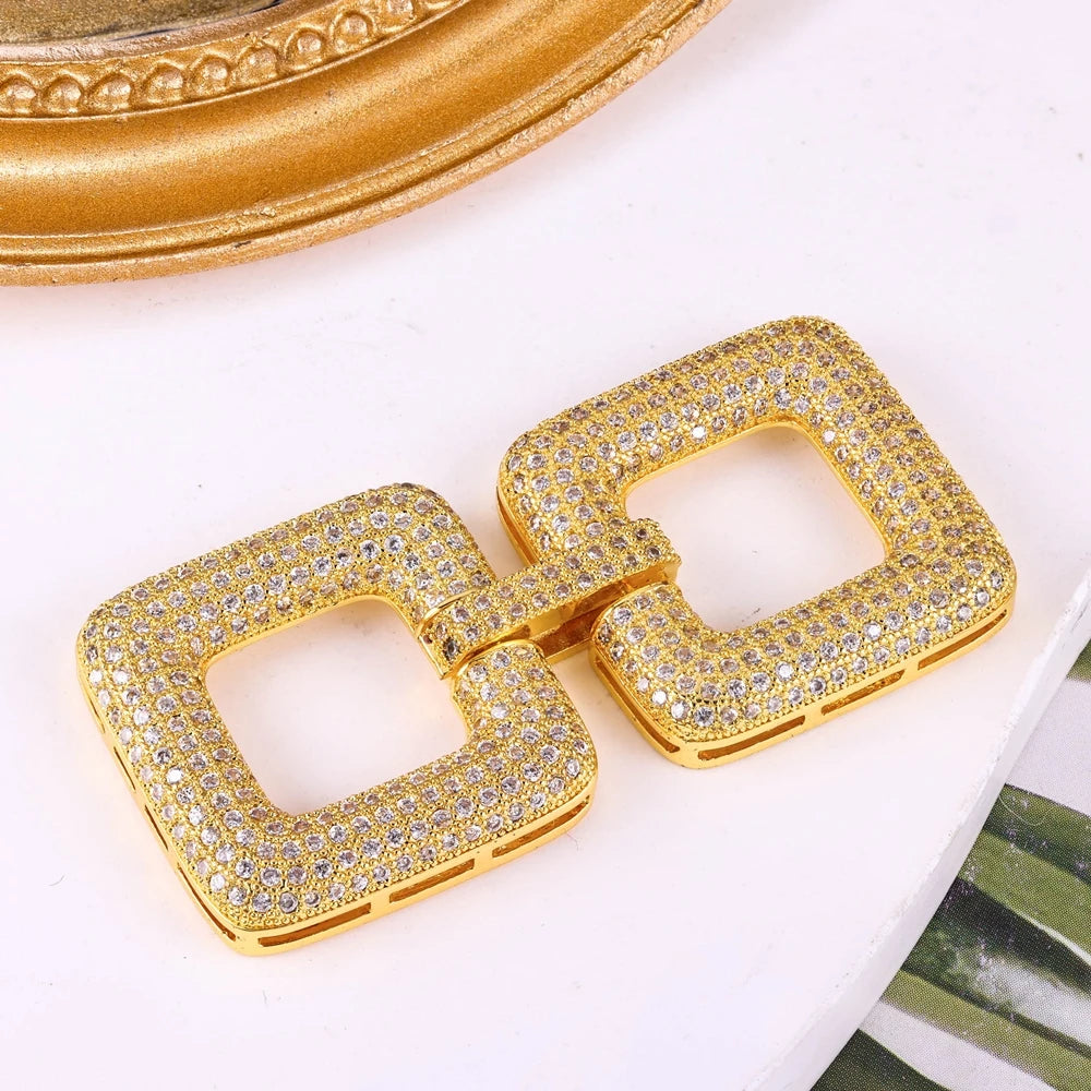 Juya DIY Copper 18K Gold Plated Pendant Connector Fastener Buttob Lock Clasps For Needlework Natural Stone Pearls Jewelry Making
