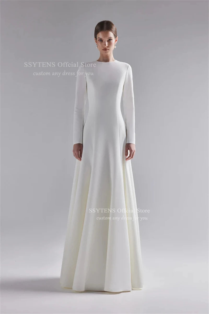 SSYTENS Elegant Long A Line Wedding Dresses Women O Neck Satin Full Sleeves Bridal Gowns Vestidos De Novia Boda 2026 Customized