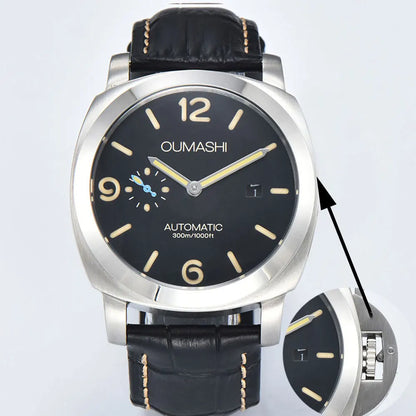 44mm Men's Watch Seagull ST2555 Movement Stainless Steel Case Automatic Mechanical Watch Strength Mineral Glass Leather Bracelet