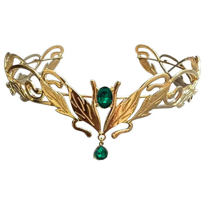 Vintage King Round Elves Crown Elegant Baroque Princess Diadems Leaf Leaves Forehead Alloy Rhinestone Headdress Wedding Ceremony
