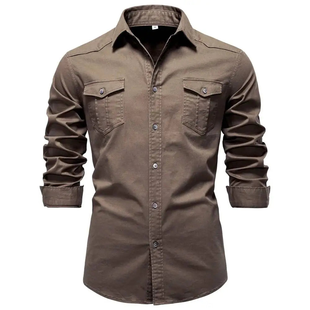 AIOPESON 2026 Business Cotton Pocket Shirt Long Sleeve Quality For Casual Slim Fit Solid Color Men Shirts