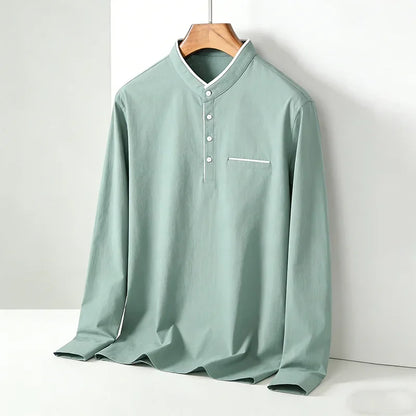 Men's Mandarin Collar Long Sleeve Shirt Regular Fit Casual Soft Breathable Fashion Trendy Daily Business Casual Top for Men